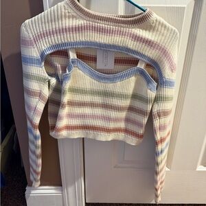 Lush Cream and Brown Ribbed Knit Top
